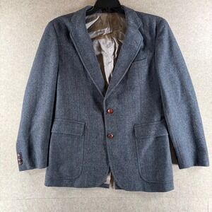 English Manor Blazer 39R Grey Herringbone Wool Sport Coat Windowpane Jacket
